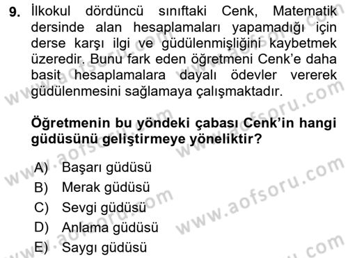 Sınıf Yönetimi Dersi 2015 - 2016 Yılı (Final) Dönem Sonu Sınav Soruları 9. Soru