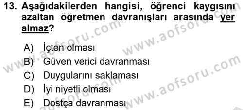 Sınıf Yönetimi Dersi Ara Sınavı Deneme Sınav Soruları 13. Soru