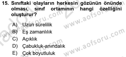 Sınıf Yönetimi Dersi Ara Sınavı Deneme Sınav Soruları 15. Soru