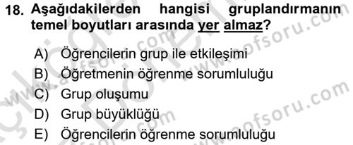 Sınıf Yönetimi Dersi Ara Sınavı Deneme Sınav Soruları 18. Soru