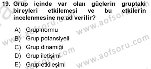 Sınıf Yönetimi Dersi Ara Sınavı Deneme Sınav Soruları 19. Soru