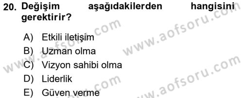 Sınıf Yönetimi Dersi 2016 - 2017 Yılı (Vize) Ara Sınav Soruları 20. Soru