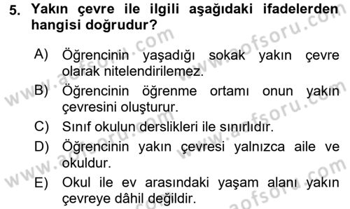 Sınıf Yönetimi Dersi Ara Sınavı Deneme Sınav Soruları 5. Soru