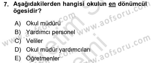 Sınıf Yönetimi Dersi 2016 - 2017 Yılı (Vize) Ara Sınav Soruları 7. Soru