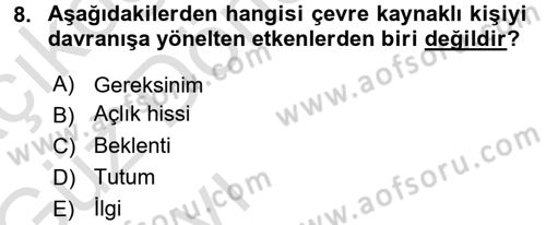 Sınıf Yönetimi Dersi 2016 - 2017 Yılı (Vize) Ara Sınav Soruları 8. Soru