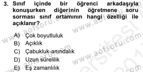 Sınıf Yönetimi Dersi 2016 - 2017 Yılı (Final) Dönem Sonu Sınav Soruları 3. Soru