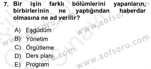 Sınıf Yönetimi Dersi 2016 - 2017 Yılı (Final) Dönem Sonu Sınav Soruları 7. Soru