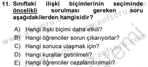 Sınıf Yönetimi Dersi 2017 - 2018 Yılı (Vize) Ara Sınav Soruları 11. Soru