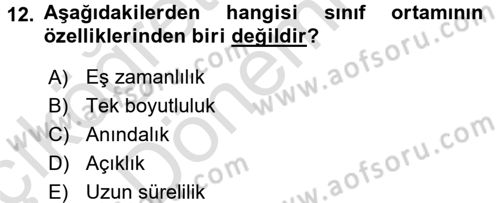 Sınıf Yönetimi Dersi Ara Sınavı Deneme Sınav Soruları 12. Soru