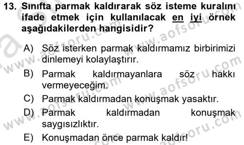 Sınıf Yönetimi Dersi Ara Sınavı Deneme Sınav Soruları 13. Soru