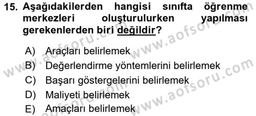 Sınıf Yönetimi Dersi Ara Sınavı Deneme Sınav Soruları 15. Soru
