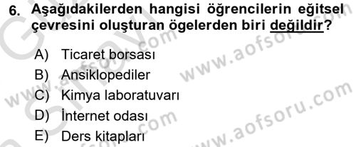 Sınıf Yönetimi Dersi Ara Sınavı Deneme Sınav Soruları 6. Soru