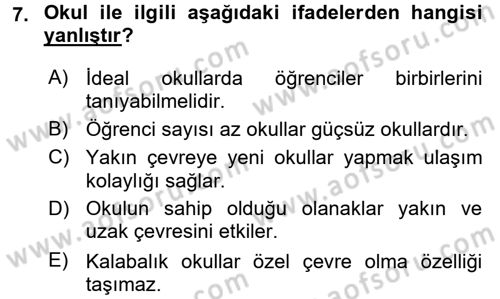 Sınıf Yönetimi Dersi Ara Sınavı Deneme Sınav Soruları 7. Soru