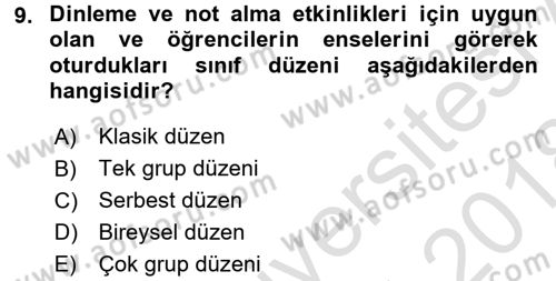 Sınıf Yönetimi Dersi 2017 - 2018 Yılı (Vize) Ara Sınav Soruları 9. Soru