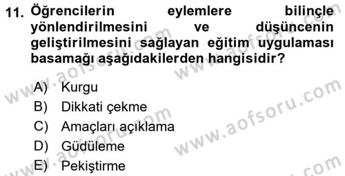 Sınıf Yönetimi Dersi 2017 - 2018 Yılı (Final) Dönem Sonu Sınav Soruları 11. Soru
