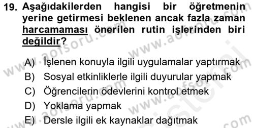 Sınıf Yönetimi Dersi 2017 - 2018 Yılı (Final) Dönem Sonu Sınav Soruları 19. Soru