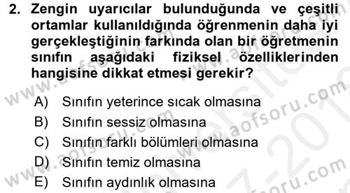 Sınıf Yönetimi Dersi 2017 - 2018 Yılı (Final) Dönem Sonu Sınav Soruları 2. Soru