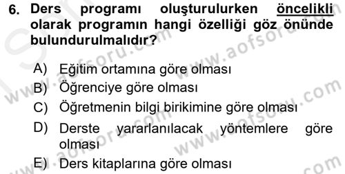 Sınıf Yönetimi Dersi 2017 - 2018 Yılı (Final) Dönem Sonu Sınav Soruları 6. Soru