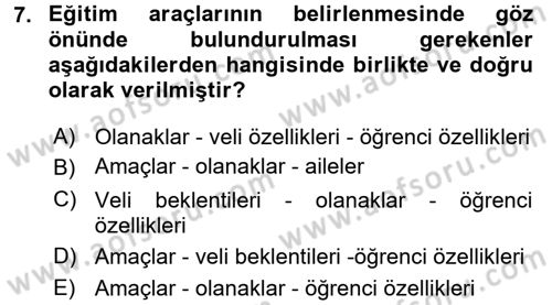 Sınıf Yönetimi Dersi 2017 - 2018 Yılı (Final) Dönem Sonu Sınav Soruları 7. Soru