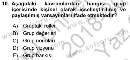 Sınıf Yönetimi Dersi 2018 - 2019 Yılı Yaz Okulu Sınav Soruları 10. Soru