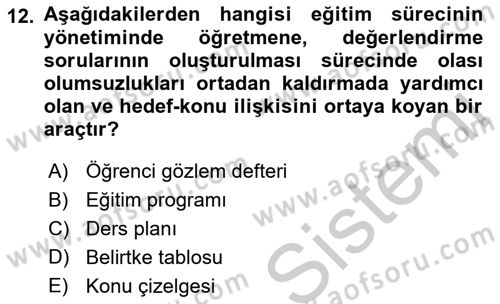 Sınıf Yönetimi Dersi 2018 - 2019 Yılı Yaz Okulu Sınav Soruları 12. Soru