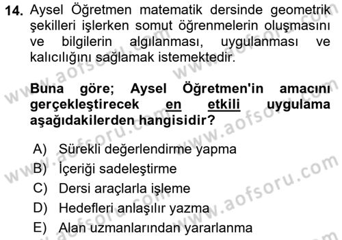 Sınıf Yönetimi Dersi 2018 - 2019 Yılı Yaz Okulu Sınav Soruları 14. Soru