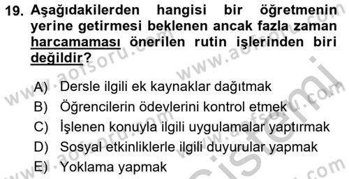 Sınıf Yönetimi Dersi 2018 - 2019 Yılı Yaz Okulu Sınav Soruları 19. Soru