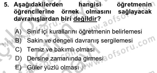 Sınıf Yönetimi Dersi 2018 - 2019 Yılı Yaz Okulu Sınav Soruları 5. Soru