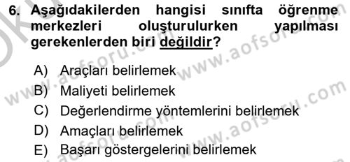 Sınıf Yönetimi Dersi 2018 - 2019 Yılı Yaz Okulu Sınav Soruları 6. Soru