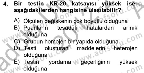 Ölçme Ve Değerlendirme Dersi 2012 - 2013 Yılı (Vize) Ara Sınav Soruları 4. Soru