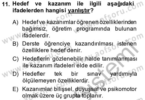 Ölçme Ve Değerlendirme Dersi 2013 - 2014 Yılı (Vize) Ara Sınav Soruları 11. Soru