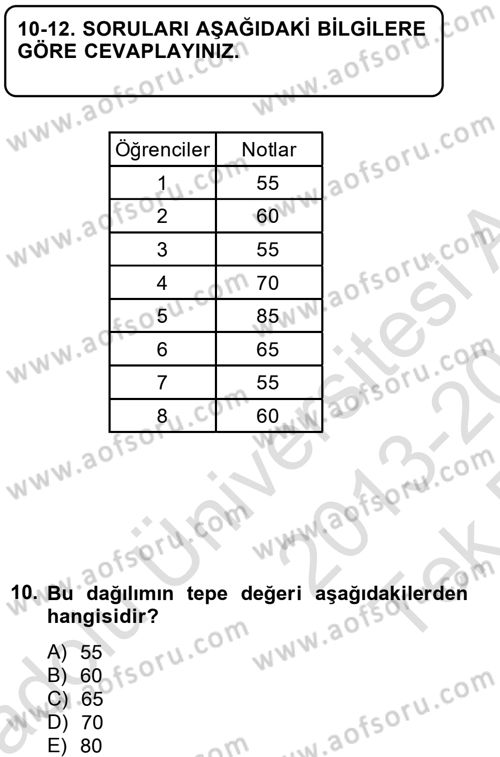 Ölçme Ve Değerlendirme Dersi 2013 - 2014 Yılı Tek Ders Sınav Soruları 10. Soru