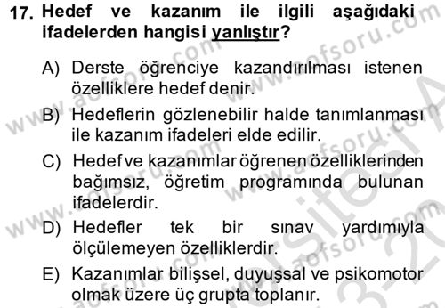 Ölçme Ve Değerlendirme Dersi 2013 - 2014 Yılı Tek Ders Sınav Soruları 17. Soru