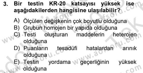 Ölçme Ve Değerlendirme Dersi 2013 - 2014 Yılı Tek Ders Sınav Soruları 3. Soru