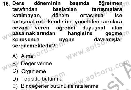 Ölçme Ve Değerlendirme Dersi 2014 - 2015 Yılı (Vize) Ara Sınav Soruları 16. Soru