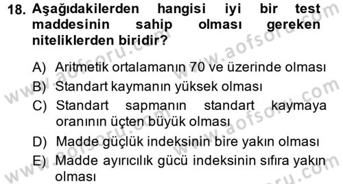 Ölçme Ve Değerlendirme Dersi 2014 - 2015 Yılı (Final) Dönem Sonu Sınav Soruları 18. Soru