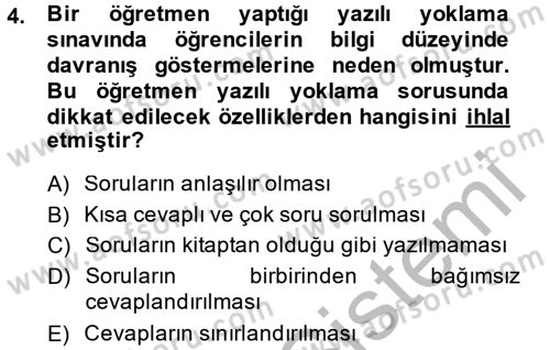 Ölçme Ve Değerlendirme Dersi 2014 - 2015 Yılı (Final) Dönem Sonu Sınav Soruları 4. Soru