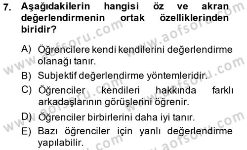 Ölçme Ve Değerlendirme Dersi 2014 - 2015 Yılı (Final) Dönem Sonu Sınav Soruları 7. Soru