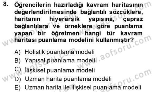 Ölçme Ve Değerlendirme Dersi 2014 - 2015 Yılı (Final) Dönem Sonu Sınav Soruları 8. Soru