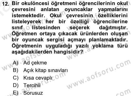 Ölçme Ve Değerlendirme Dersi 2015 - 2016 Yılı (Vize) Ara Sınav Soruları 12. Soru