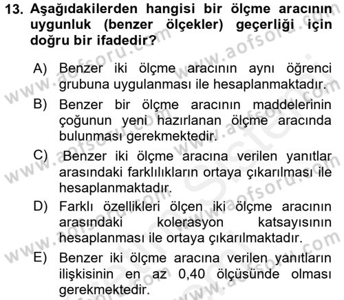 Ölçme Ve Değerlendirme Dersi 2015 - 2016 Yılı (Vize) Ara Sınav Soruları 13. Soru