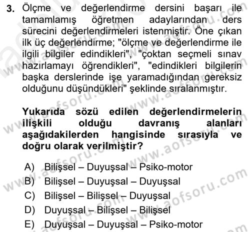 Ölçme Ve Değerlendirme Dersi 2015 - 2016 Yılı (Vize) Ara Sınav Soruları 3. Soru