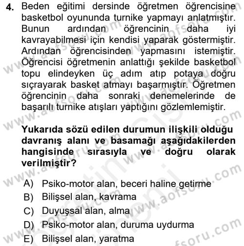Ölçme Ve Değerlendirme Dersi 2015 - 2016 Yılı (Vize) Ara Sınav Soruları 4. Soru