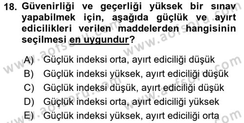 Ölçme Ve Değerlendirme Dersi 2015 - 2016 Yılı (Final) Dönem Sonu Sınav Soruları 18. Soru