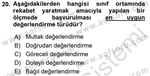 Ölçme Ve Değerlendirme Dersi 2015 - 2016 Yılı (Final) Dönem Sonu Sınav Soruları 20. Soru