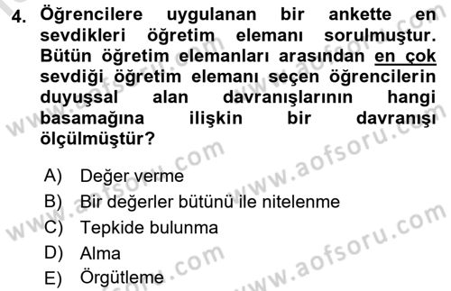 Ölçme Ve Değerlendirme Dersi 2015 - 2016 Yılı (Final) Dönem Sonu Sınav Soruları 4. Soru