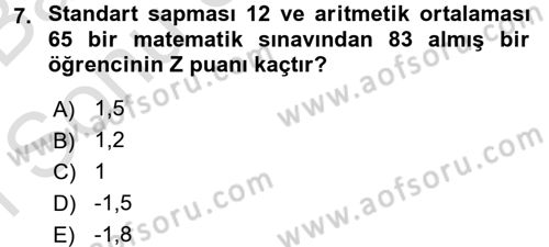 Ölçme Ve Değerlendirme Dersi 2015 - 2016 Yılı (Final) Dönem Sonu Sınavı 7. Soru