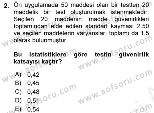 Ölçme Ve Değerlendirme Dersi 2015 - 2016 Yılı Tek Ders Sınavı 2. Soru