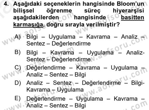 Ölçme Ve Değerlendirme Dersi 2015 - 2016 Yılı Tek Ders Sınav Soruları 4. Soru