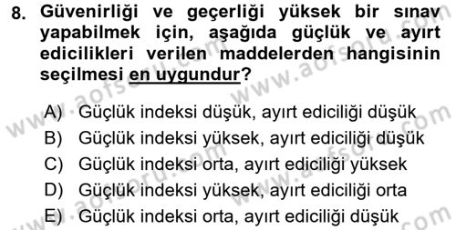 Ölçme Ve Değerlendirme Dersi 2015 - 2016 Yılı Tek Ders Sınavı 8. Soru